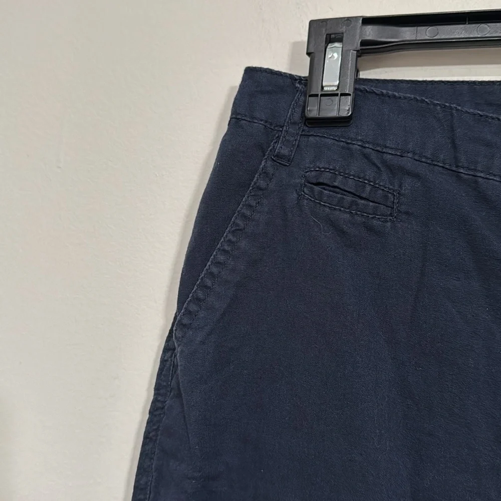 Mango Basic Navy Straight leg Ankle Chino Pants Flat Front Linen Cotton size 6